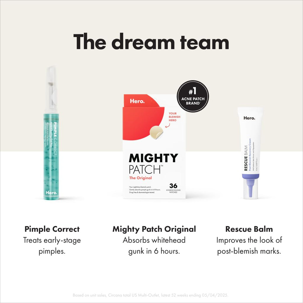 Mighty Patch Hero Cosmetics Original Nighttime Acne Pimple Patches, 36 Ct | #1 Hydrocolloid Acne Patches, Shrinking Zits & Whiteheads in 1 Use, Spot Treatment, Pimple Stickers for Face