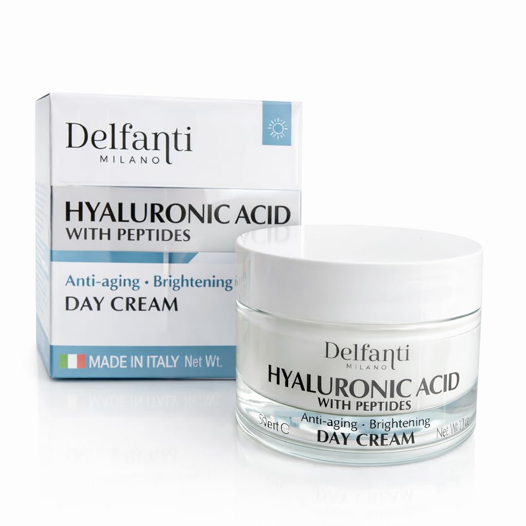 Delfanti-Milano • HYALURONIC ACID with PEPTIDES • Anti-aging • Brightening Day Cream • Face & Neck Moisturizer • From Italy • 1.7 oz