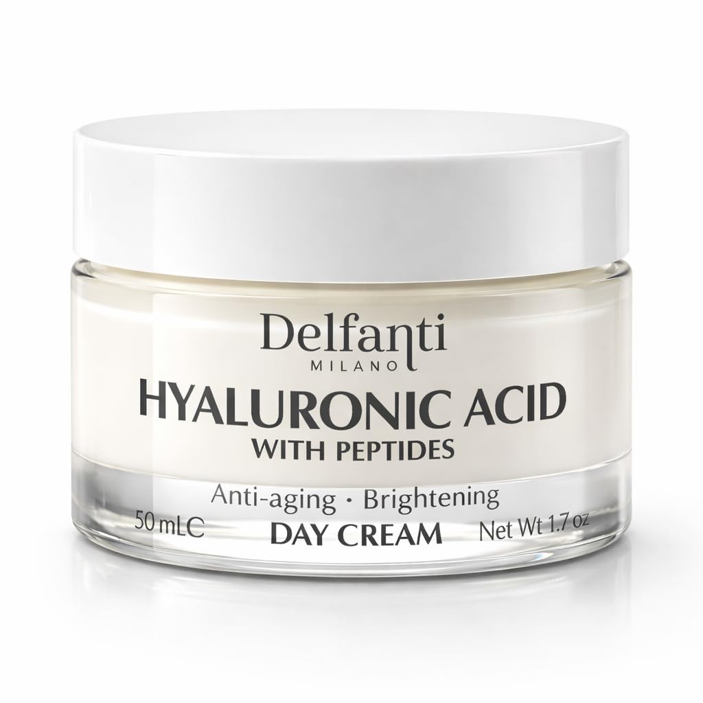 Delfanti-Milano • HYALURONIC ACID with PEPTIDES • Anti-aging • Brightening Day Cream • Face & Neck Moisturizer • From Italy • 1.7 oz