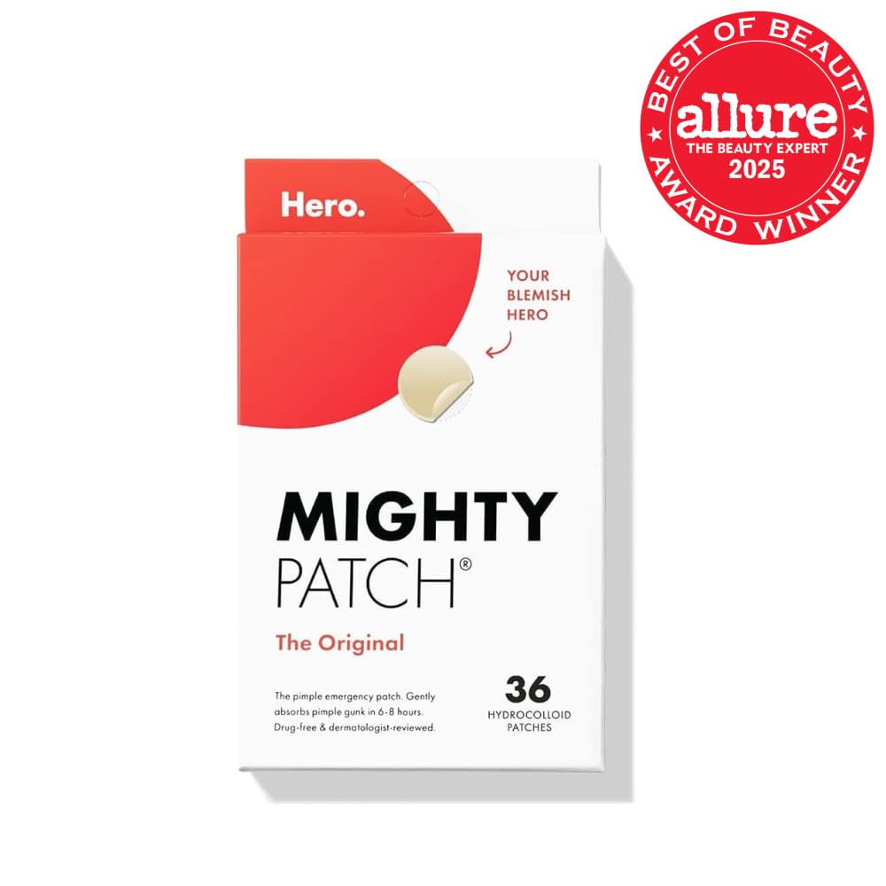 Mighty Patch Hero Cosmetics Original Nighttime Acne Pimple Patches, 36 Ct | #1 Hydrocolloid Acne Patches, Shrinking Zits & Whiteheads in 1 Use, Spot Treatment, Pimple Stickers for Face