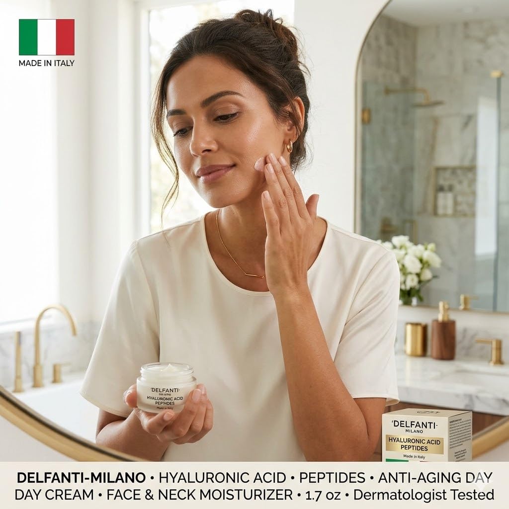 Delfanti-Milano • HYALURONIC ACID with PEPTIDES • Anti-aging • Brightening Day Cream • Face & Neck Moisturizer • From Italy • 1.7 oz