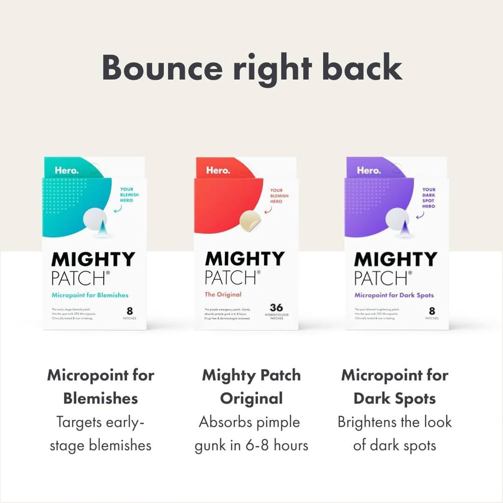 Mighty Patch Hero Cosmetics Original Nighttime Acne Pimple Patches, 36 Ct | #1 Hydrocolloid Acne Patches, Shrinking Zits & Whiteheads in 1 Use, Spot Treatment, Pimple Stickers for Face
