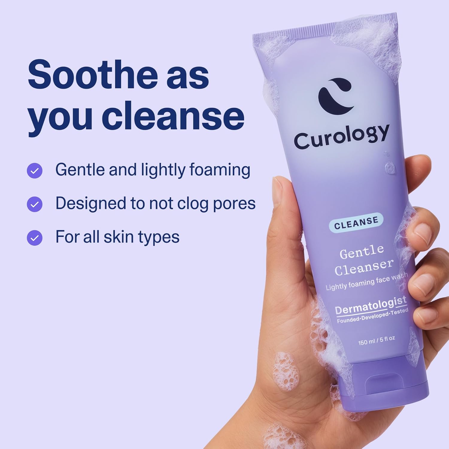 Curology Gentle Face Wash for Sensitive Skin, Hydrating Foaming Cleanser | Daily purifying gel with oat extract and glycerin, removes dirt and oil, non stripping, fragrance free, vegan, sulfate free - Soulfully Clear
