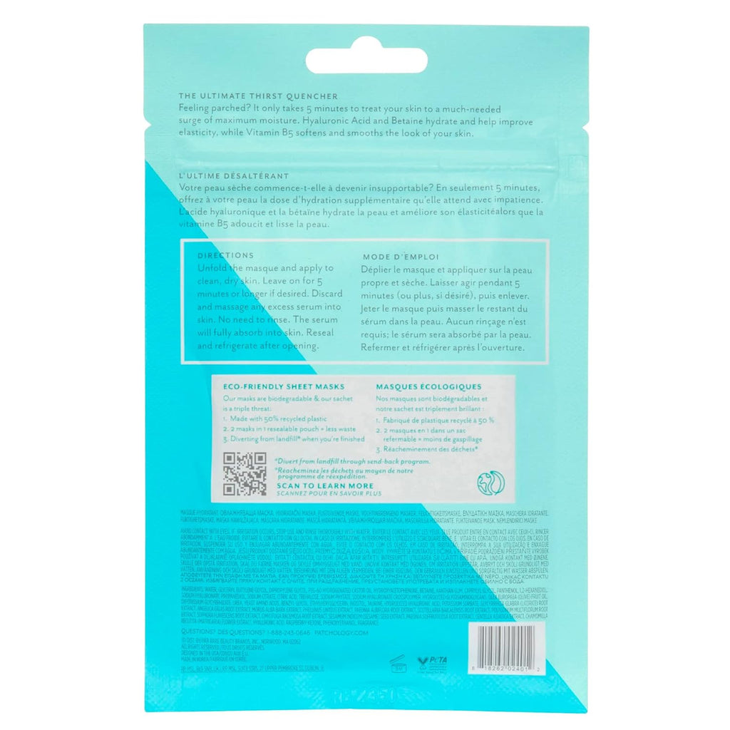 Patchology Hydrate FlashMasque Sheet Mask with Hyaluronic Acid | 2pk | Facial Sheet Mask to Moisturize Skin in 5 Minutes | Revitalizing Serum for Men & Women