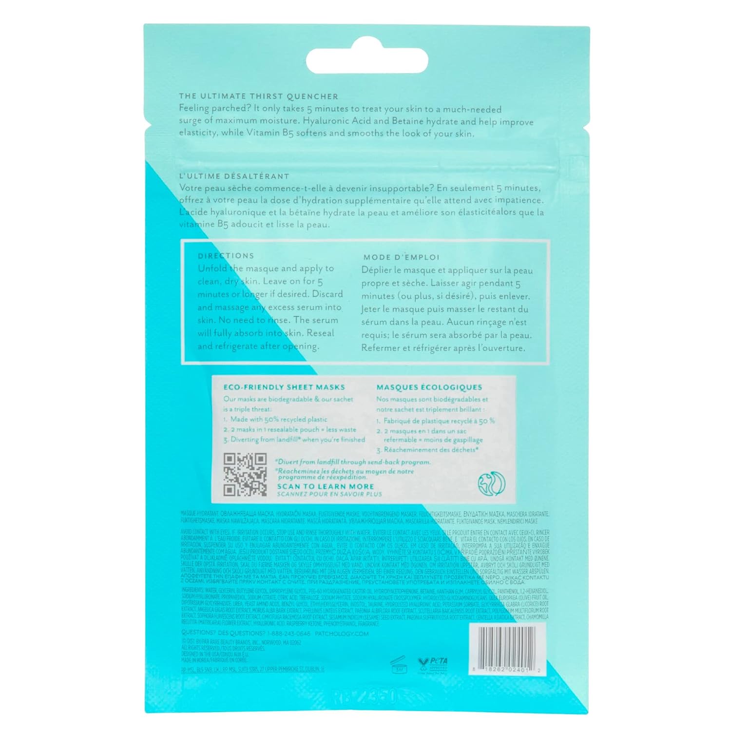 Patchology Hydrate FlashMasque Sheet Mask with Hyaluronic Acid | 2pk | Facial Sheet Mask to Moisturize Skin in 5 Minutes | Revitalizing Serum for Men & Women