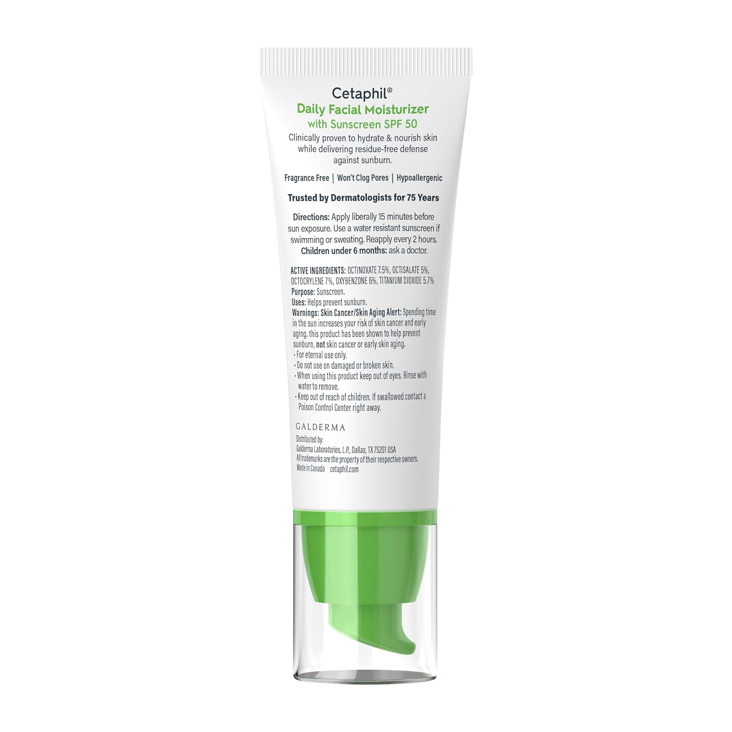 Cetaphil Daily Facial Moisturizer SPF 50, Fragrance-Free, 1.7 fl oz, 2 ct | Pack Of 2, SPF 50 Sun Protection, Dry To Normal Skin, Dermatologist Recommended, Fragrance-Free, Gentle Daily Moisturizer