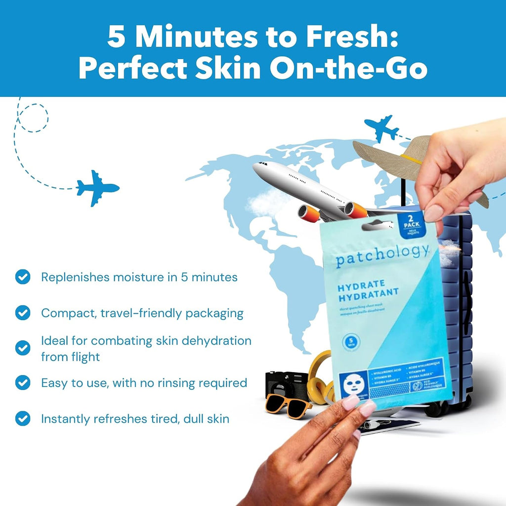 Patchology Hydrate FlashMasque Sheet Mask with Hyaluronic Acid | 2pk | Facial Sheet Mask to Moisturize Skin in 5 Minutes | Revitalizing Serum for Men & Women