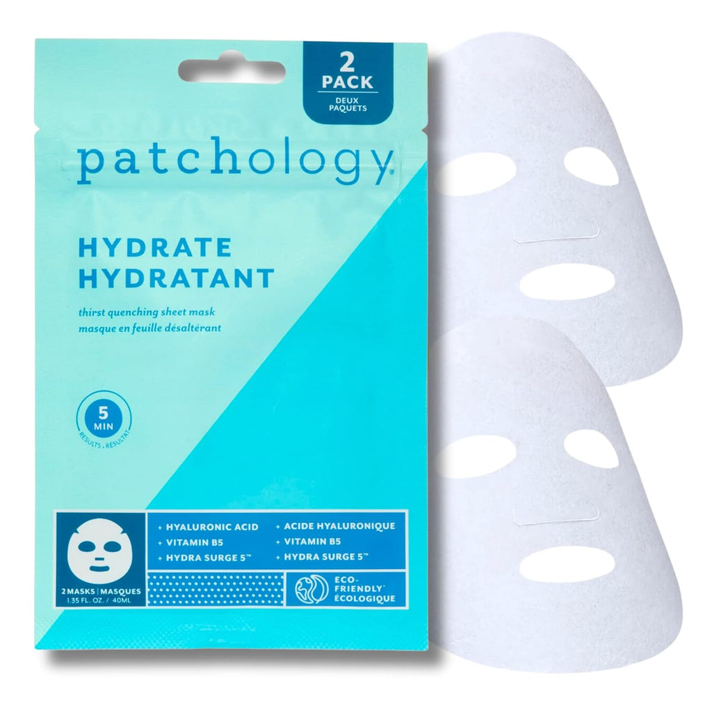 Patchology Hydrate FlashMasque Sheet Mask with Hyaluronic Acid | 2pk | Facial Sheet Mask to Moisturize Skin in 5 Minutes | Revitalizing Serum for Men & Women