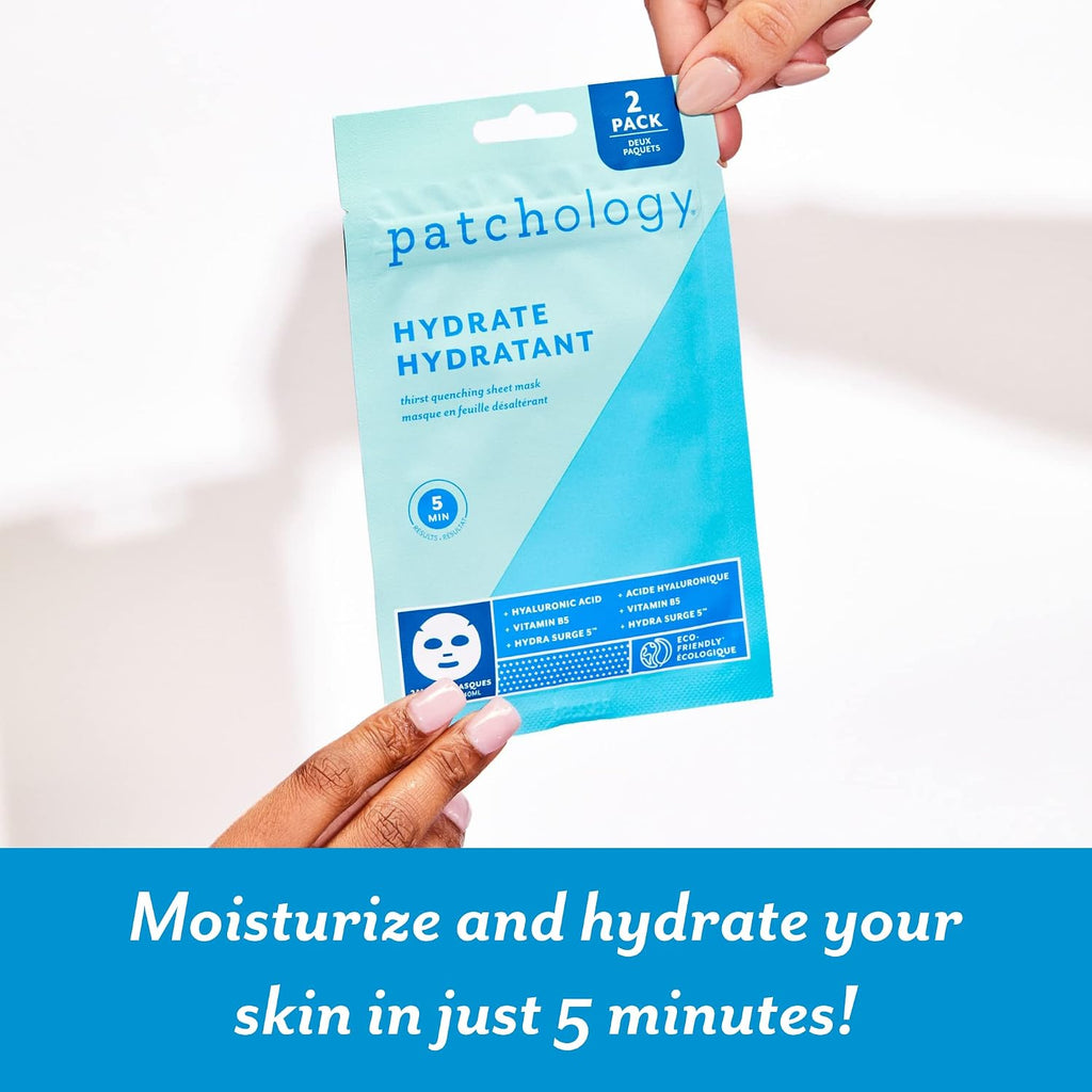Patchology Hydrate FlashMasque Sheet Mask with Hyaluronic Acid | 2pk | Facial Sheet Mask to Moisturize Skin in 5 Minutes | Revitalizing Serum for Men & Women