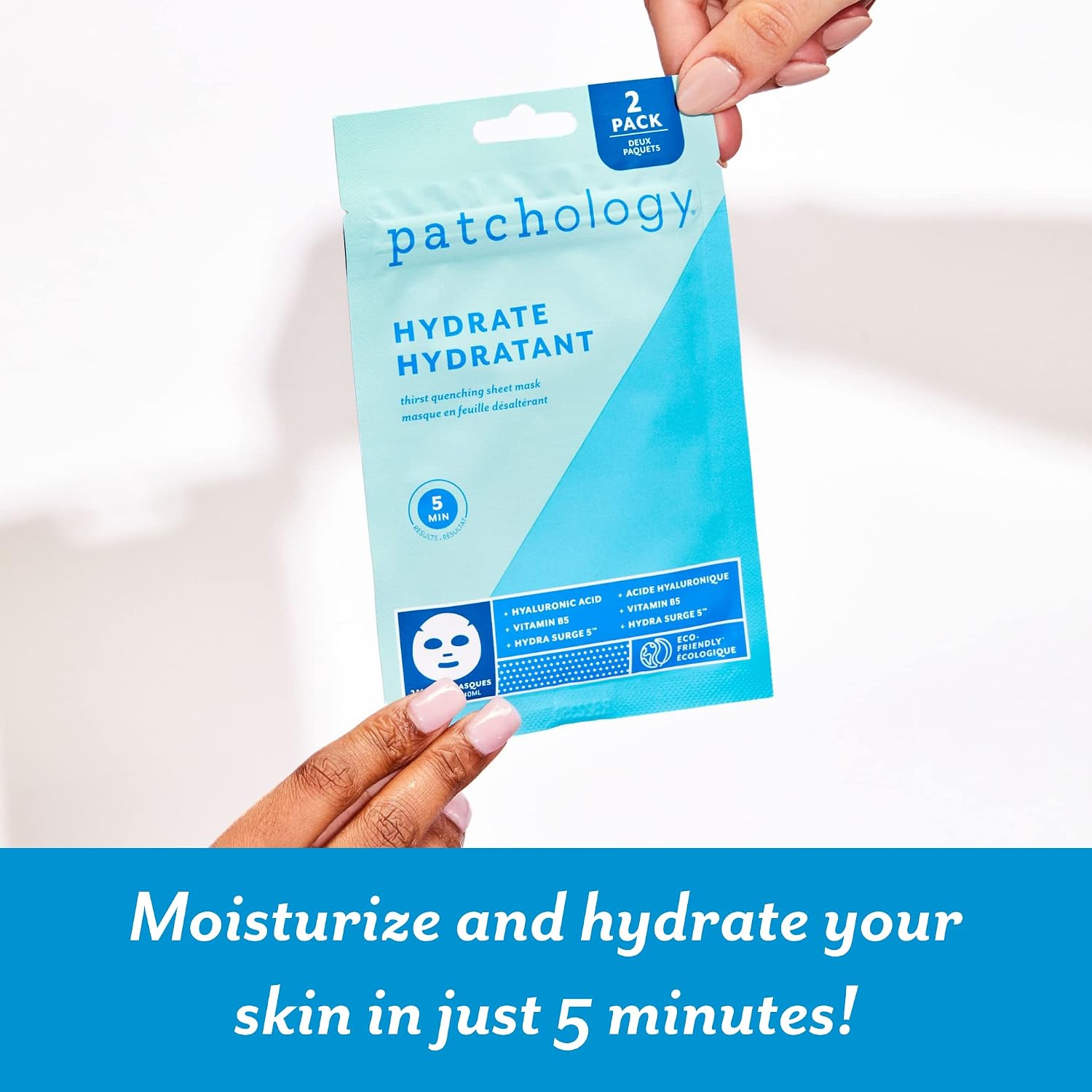 Patchology Hydrate FlashMasque Sheet Mask with Hyaluronic Acid | 2pk | Facial Sheet Mask to Moisturize Skin in 5 Minutes | Revitalizing Serum for Men & Women