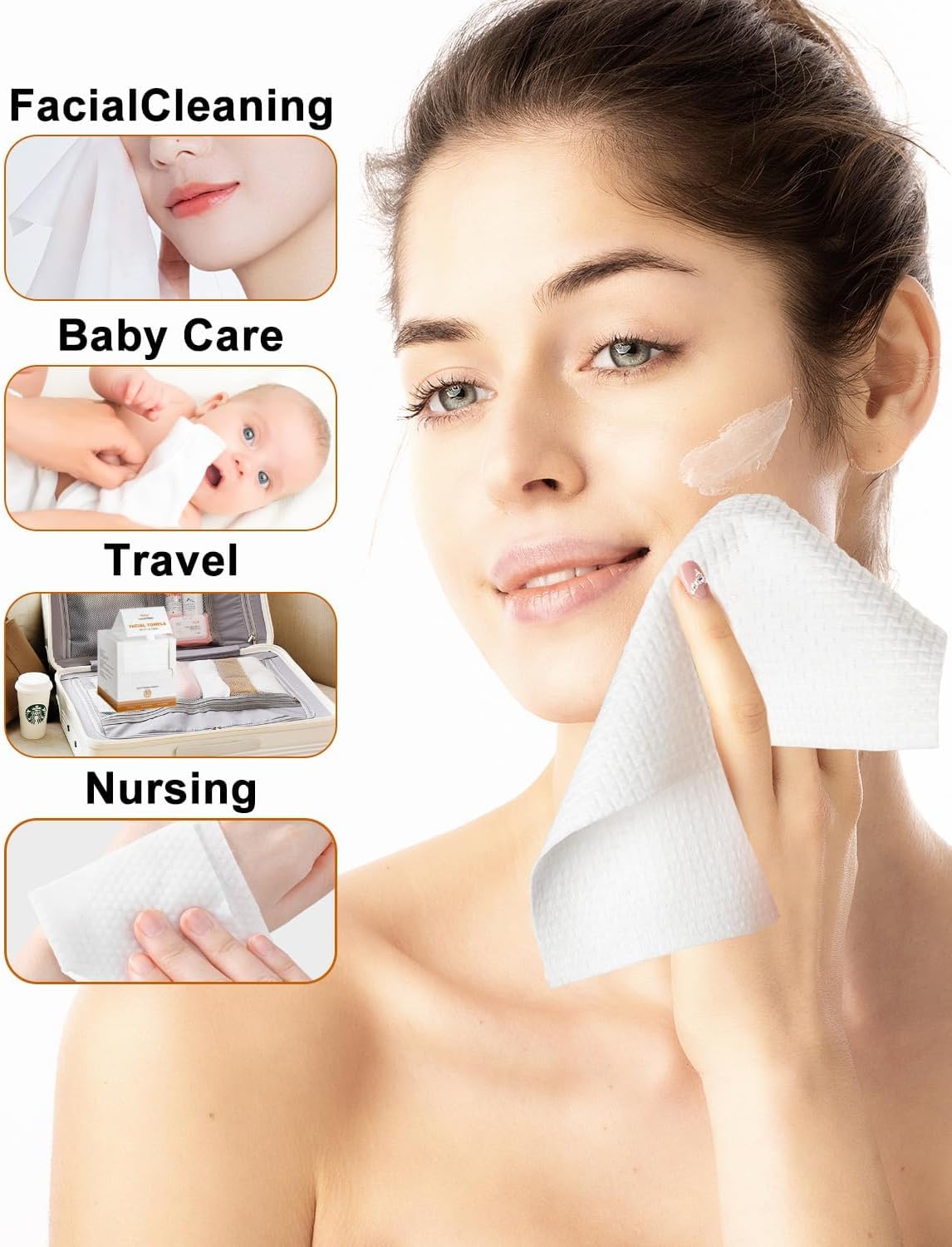 LUXU Face Towels,Ultra‑Soft Facial Towels,Extra Thick Disposable Face Towel | Thick Face Cloths for All Skin Types,Face Towels Disposable,Dry Wipes for Skincare,Makeup Remover and Cleansing-50 Count