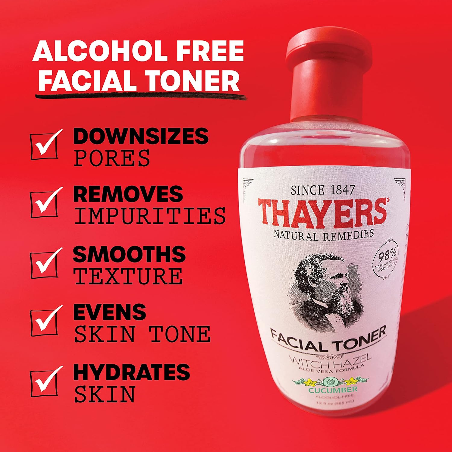 THAYERS Alcohol-Free, Hydrating, Unscented Witch Hazel Facial Toner with Aloe Vera Formula, Vegan, Dermatologist Tested and Recommended, 12 Oz (Packaging May Vary)