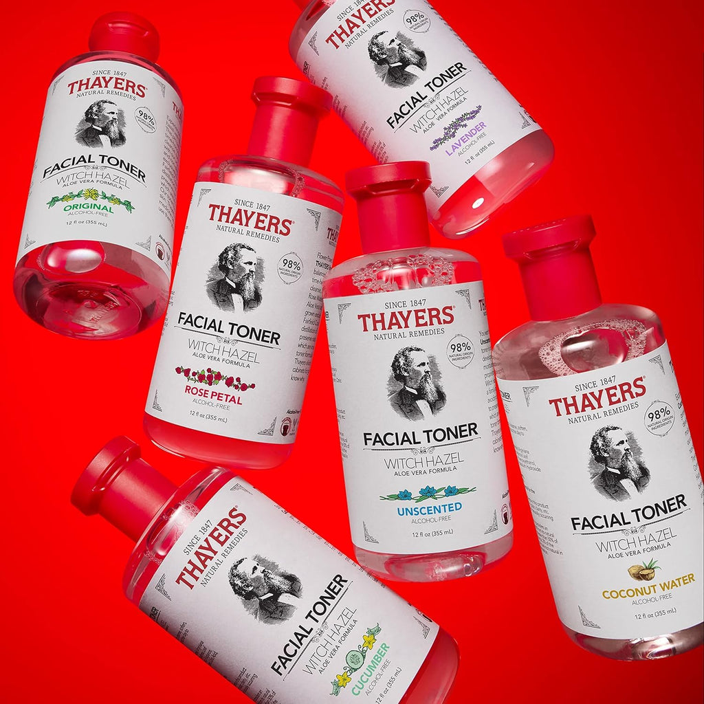 THAYERS Alcohol-Free, Hydrating, Unscented Witch Hazel Facial Toner with Aloe Vera Formula, Vegan, Dermatologist Tested and Recommended, 12 Oz (Packaging May Vary)