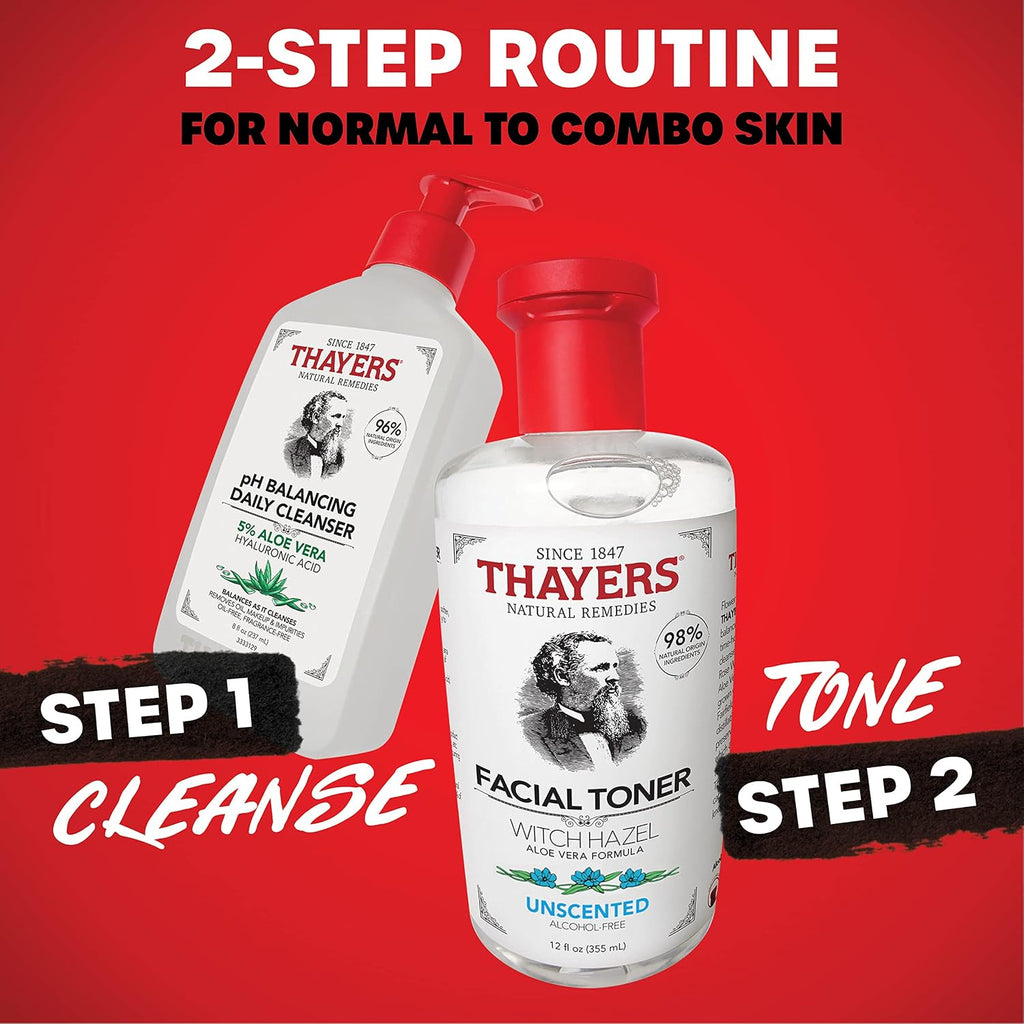 THAYERS Alcohol-Free, Hydrating, Unscented Witch Hazel Facial Toner with Aloe Vera Formula, Vegan, Dermatologist Tested and Recommended, 12 Oz (Packaging May Vary)