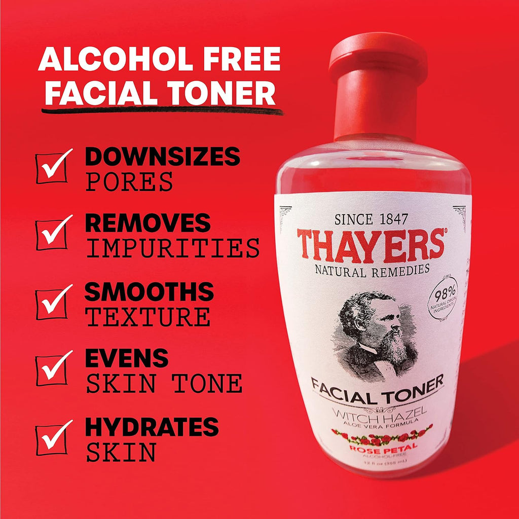 THAYERS Alcohol-Free, Hydrating, Unscented Witch Hazel Facial Toner with Aloe Vera Formula, Vegan, Dermatologist Tested and Recommended, 12 Oz (Packaging May Vary)