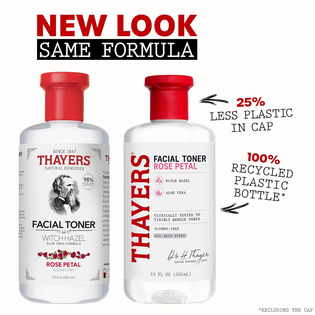THAYERS Alcohol-Free, Hydrating, Unscented Witch Hazel Facial Toner with Aloe Vera Formula, Vegan, Dermatologist Tested and Recommended, 12 Oz (Packaging May Vary)