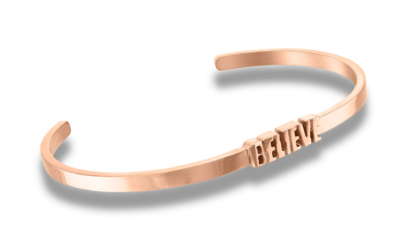 Soulfully Clear "Believe" Cut-Out Rose Gold Cuff Adjustable Cuff Bracelet - Soulfully Clear