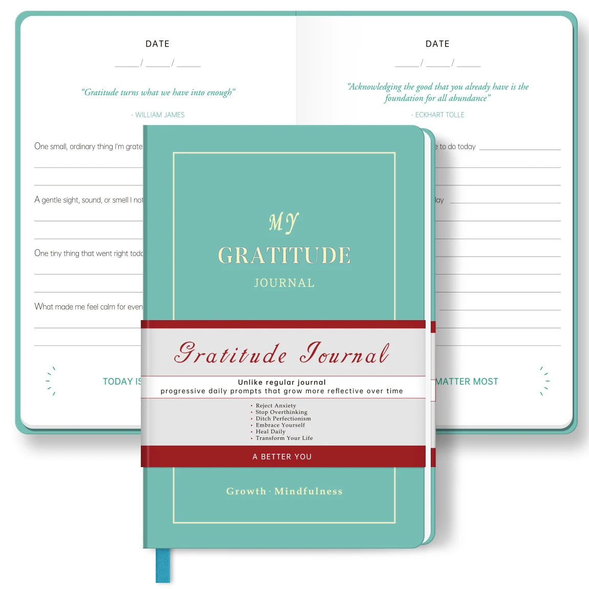 1Pc Green Gratitude Journal Hardcover Mindfulness Diary, Daily Reflection Notebook with Thick Paper & Ribbon Bookmark