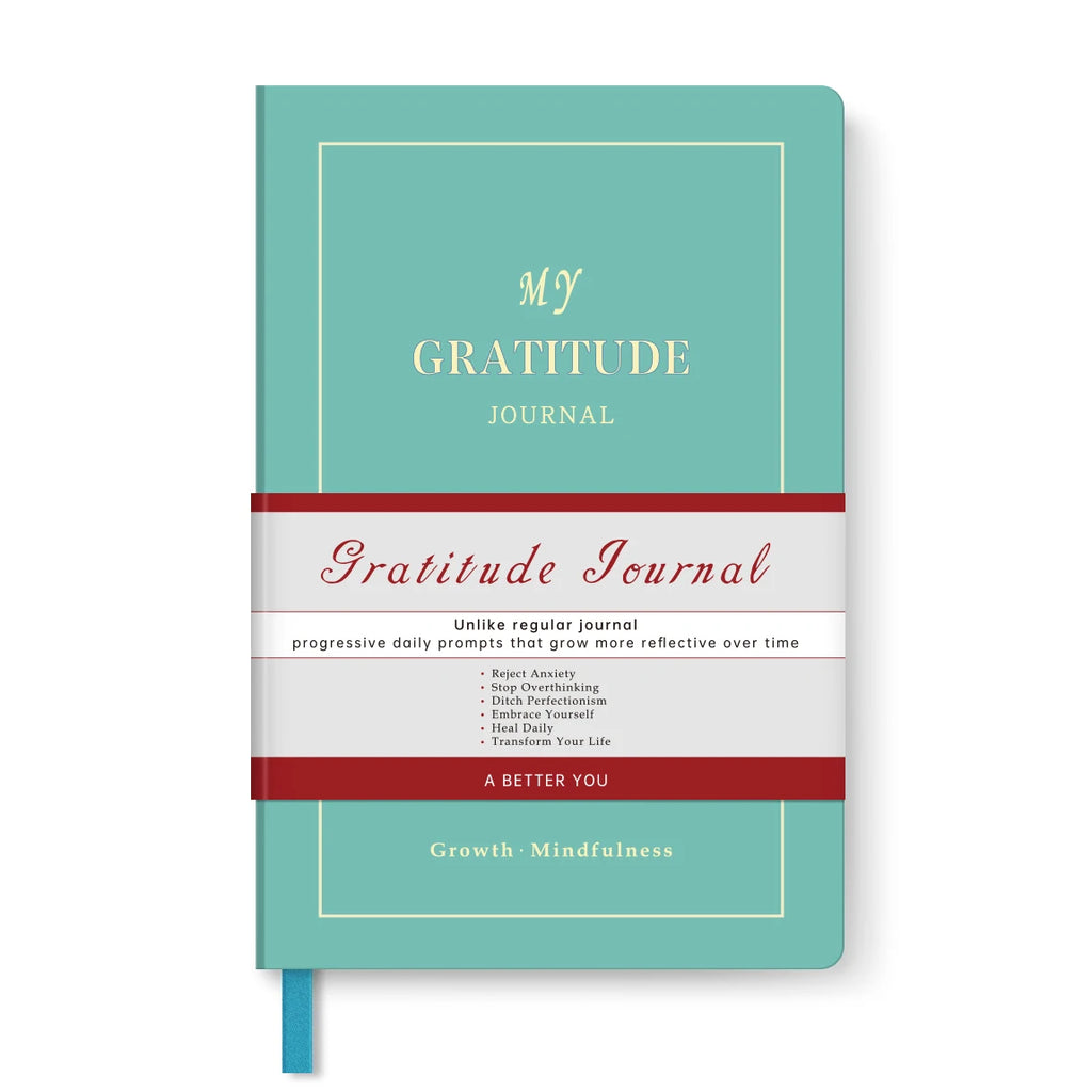 1Pc Green Gratitude Journal Hardcover Mindfulness Diary, Daily Reflection Notebook with Thick Paper & Ribbon Bookmark