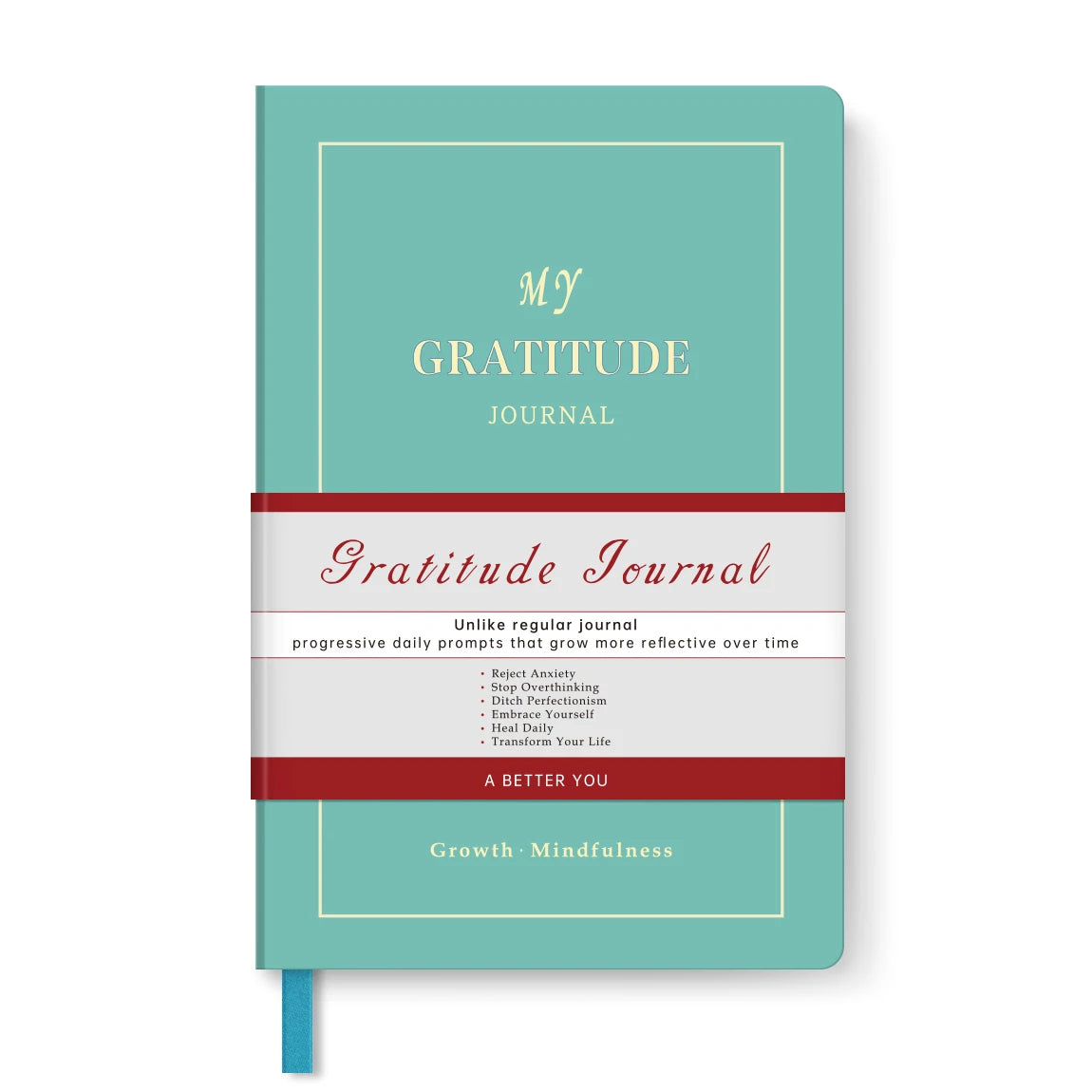 1Pc Green Gratitude Journal Hardcover Mindfulness Diary, Daily Reflection Notebook with Thick Paper & Ribbon Bookmark