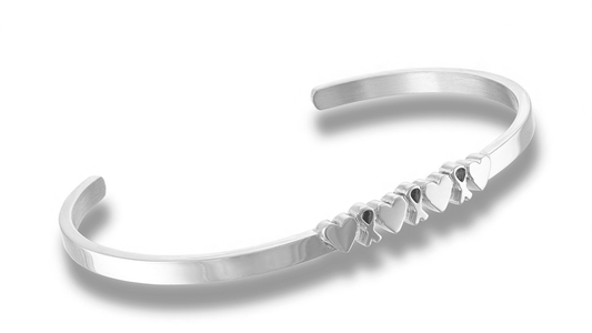 Soulfully Clear Heart & Ribbon Cut-Out Silver Adjustable Cuff Bracelet - Soulfully Clear