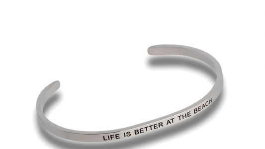 Soulfully Clear Life Is Better at the Beach Silver Adjustable Cuff Bracelet - Soulfully Clear