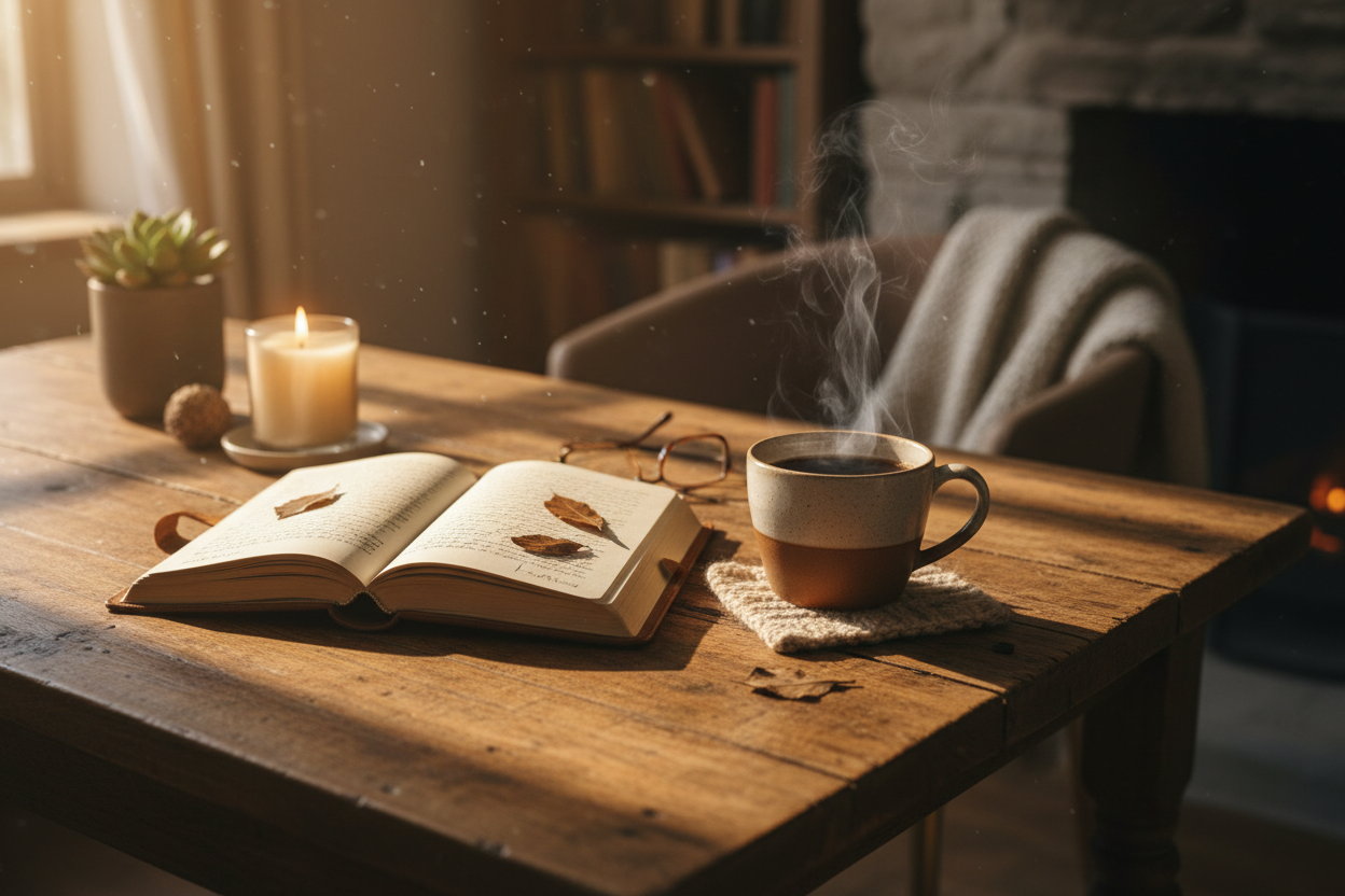 Cozy journal and coffee
